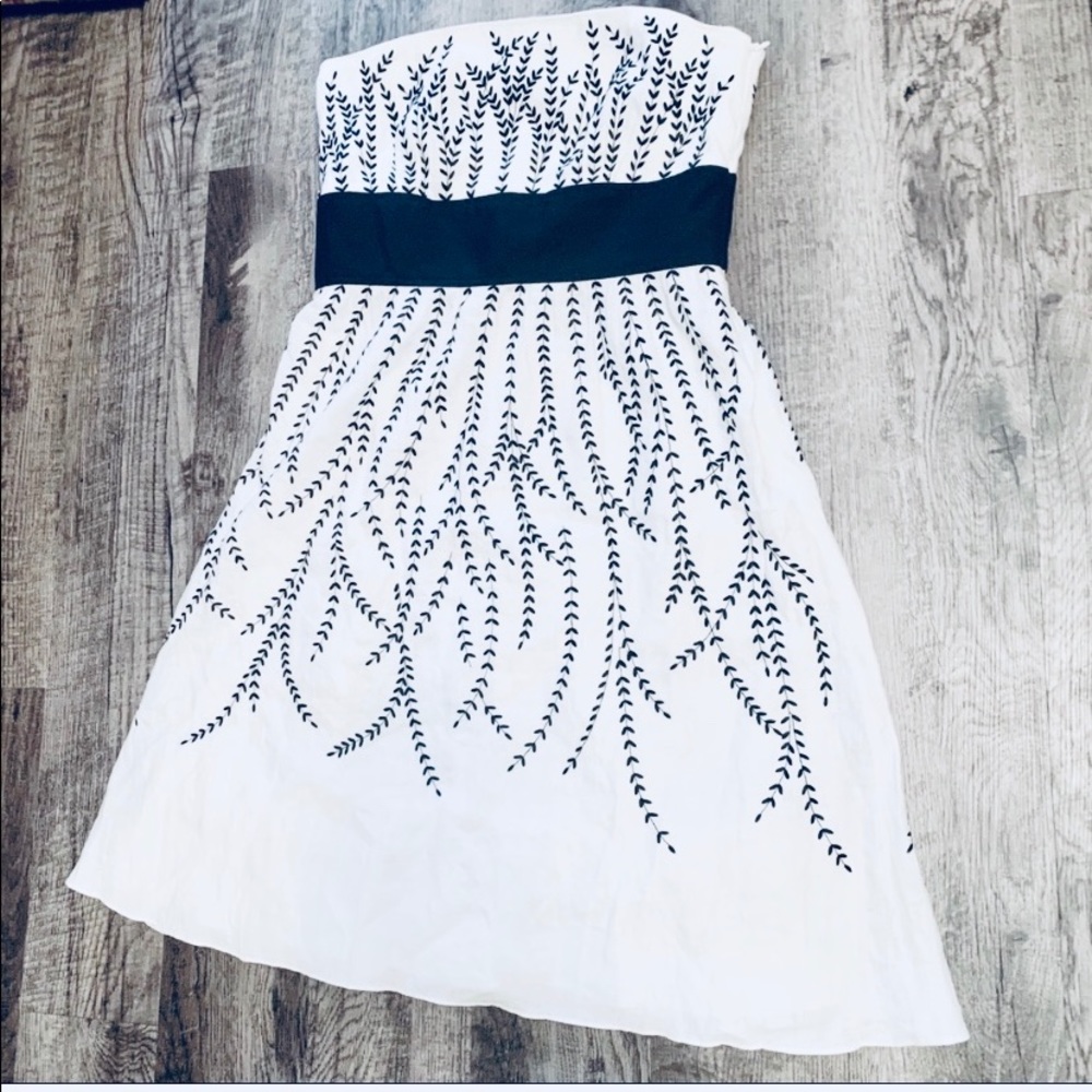 Ann Taylor Strapless Black & White Linen Dress 10